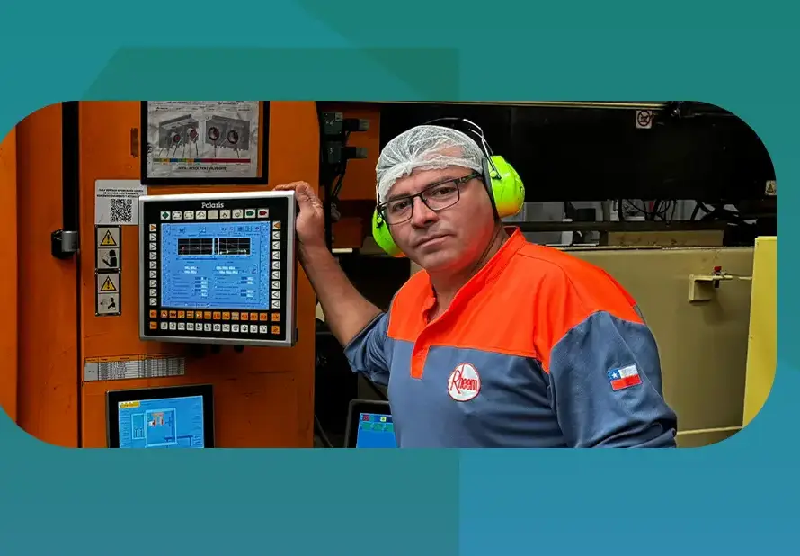 Artículo industrial Rheem empaquetado para distribución en Chile, sobre embalaje resistente tipo packaging industrial